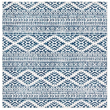 Flowers First 8 x 8 ft. Tulum Global Square Power Loomed Rug Ivory & Navy FL2149457
